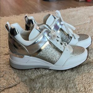 Michael Kors Women's Silver and White Sneakers